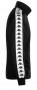 Klasická jednoduchá mikina se stojáčkem od značky Kappa na zip v černém provedení s bílým pruhy přes celé rukávy na kterých jsou černá loga Kappa. 